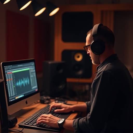 Un tecnico del suono lavora su un software di mastering audio